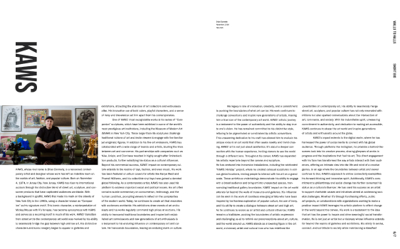 short biography page spread of book design
